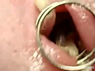 Horny man inserts worms in the penis during jerk off solo