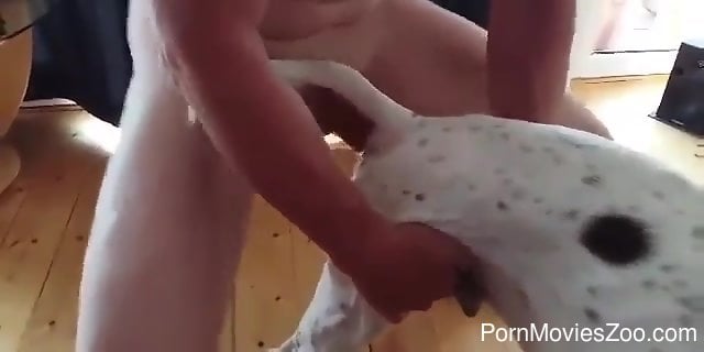 Man fucks dog in the pussy and ass while filming himself